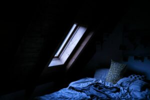 Early-morning scene illustrating feeling awake when it is time to sleep